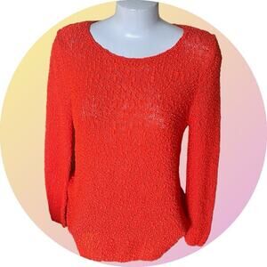 Nordstrom Collection Womens Orangey Red Nubby Lightweight Sweater M 6 8
